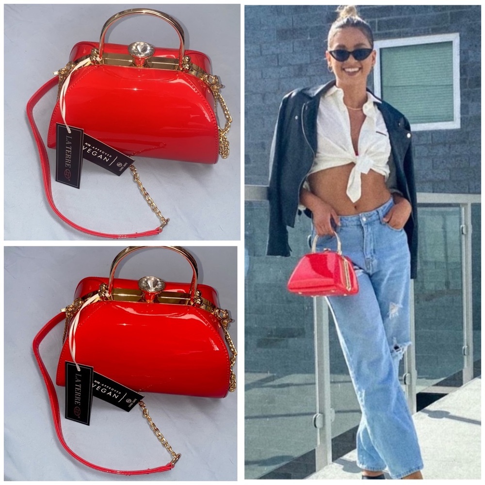 Zara Red Patent Mini Top-Handle Crossbody Bag